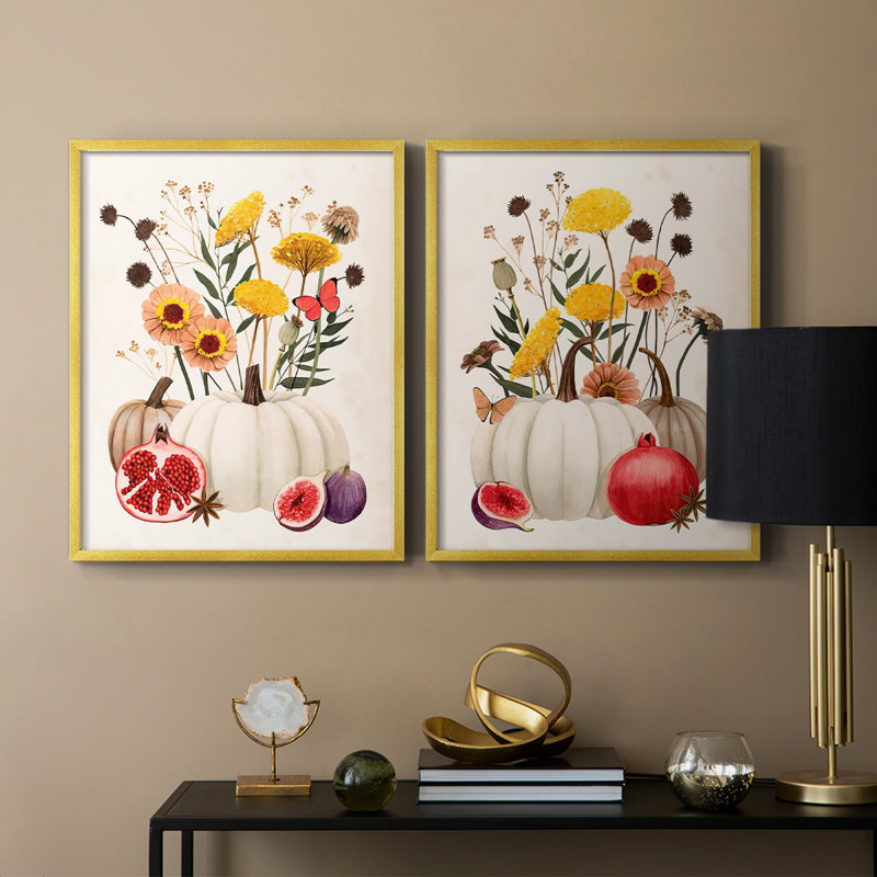 «Fall Botanicals I», reproduction encadrée de qualité supérieure - prête à être accrochée - aucun clou requis - aucun clou requis