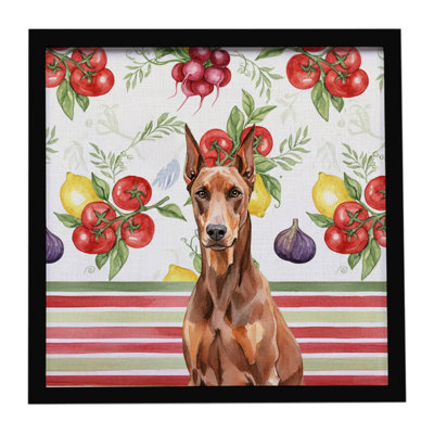 Red Doberman Pinscher Vegetables Framed Metal Print