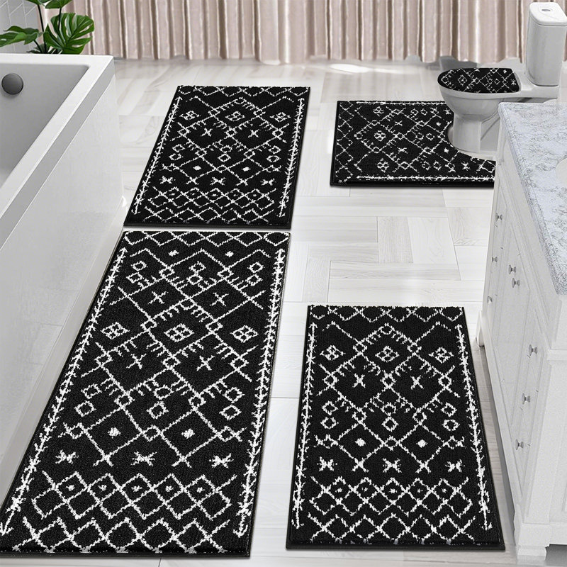 Absorbent Bath Rug Bathroom Mat(Set of 5), Black