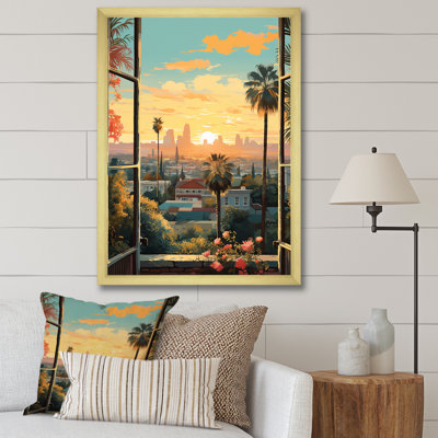 «Vintage Los Angeles Windows View 3 - Floral Window», art mural rétro