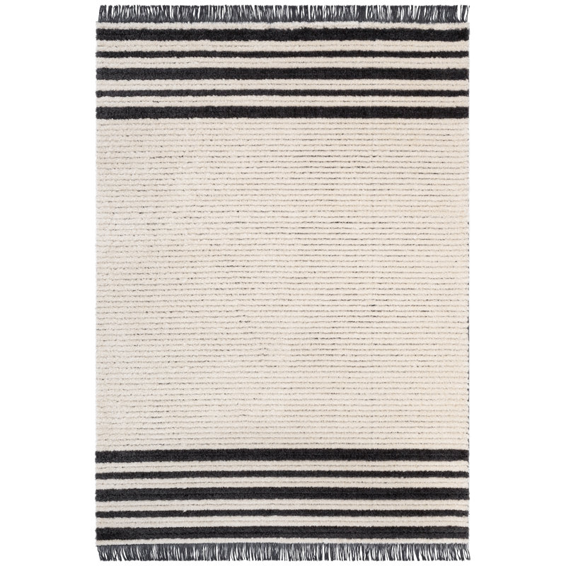 Ivory and Black Rectangular Synthetic Area Rug 5'3" x 7'3"