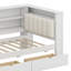 Lit plateforme en bois avec tablettes de rangement, tiroirs, station de charge, DEL, bureau et tête de lit tapissier-139011373-139011372
