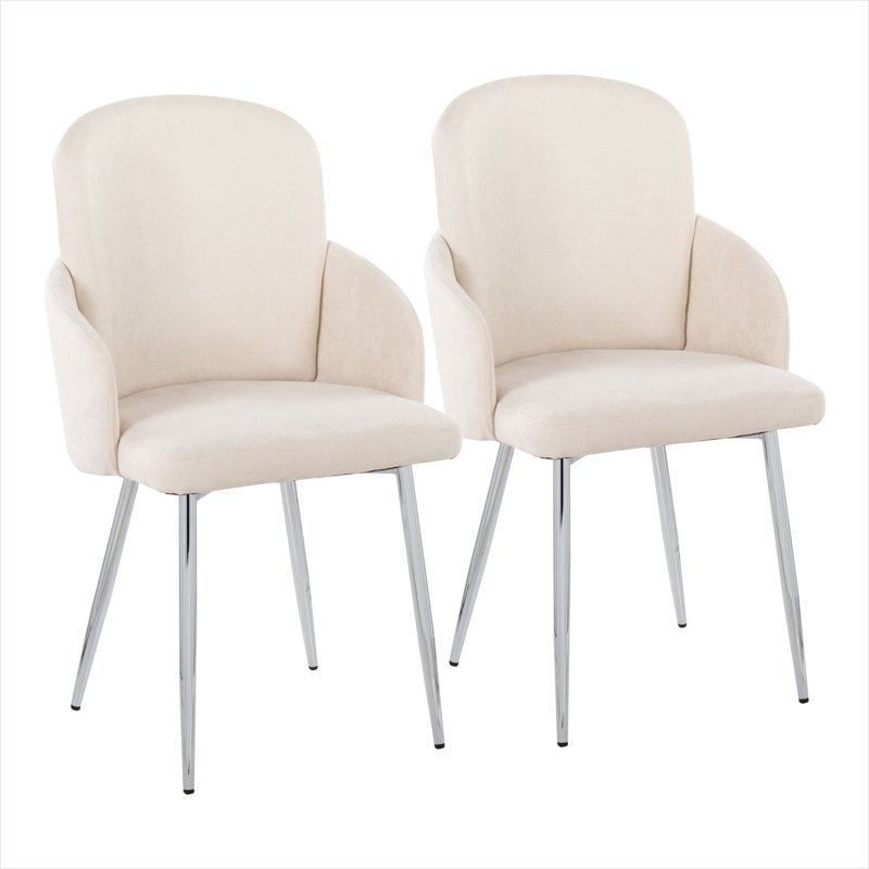 Ensemble de 2 chaises d'appoint en tissu beige doux avec pieds chromés, sièges de salle à manger contemporains