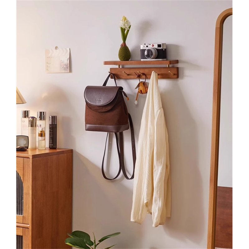 Solid Wood Wall-Mounted Coat Rack With Shelf