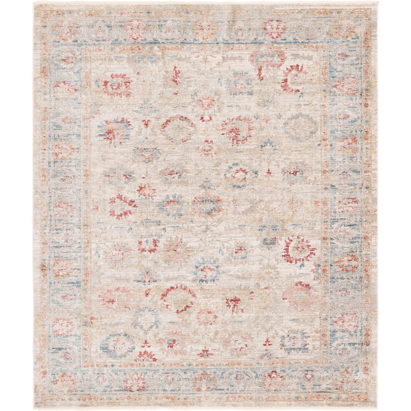 Ashaureah Kylee Traditional Ivory/Red/Blue Area Rug, Rectangle 8' x 9'11"