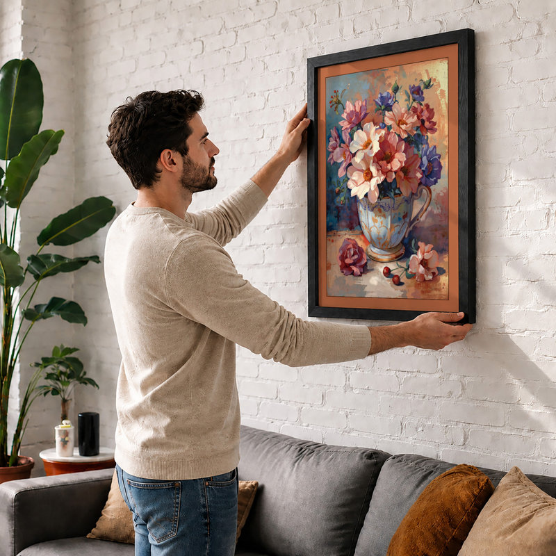 Garden Flowers in Bloom Botanical - Framed Print, A2 - 59.4 x 42.0 cm, White