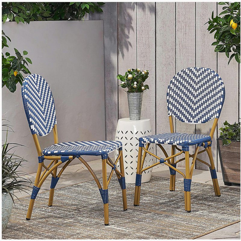 Ensemble de 2 chaises bistro d'extérieur en polyuréthane et aluminium sans accoudoirs, bleu marine