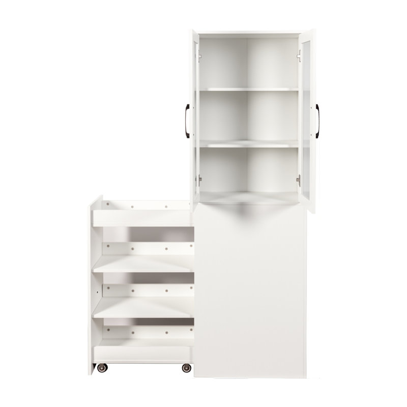 72.04" High 4 Tier Multi-functional Pull-out Multi 2 Glass Doors Modern Wooden Display Cabinet For Office Storage Organization H Kitchen Pantry And Salon