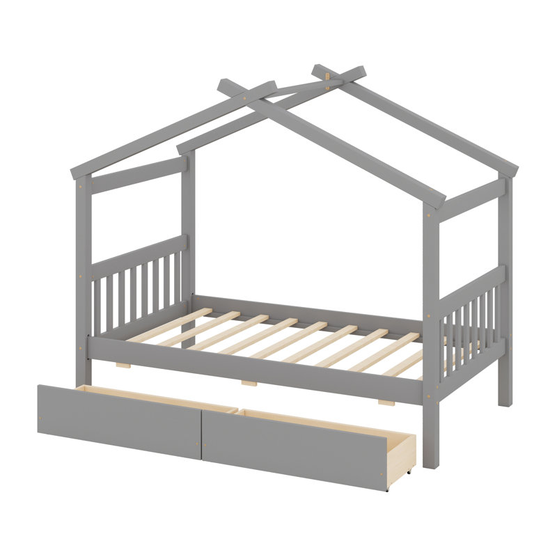 Lit en bois avec tiroirs, Gris