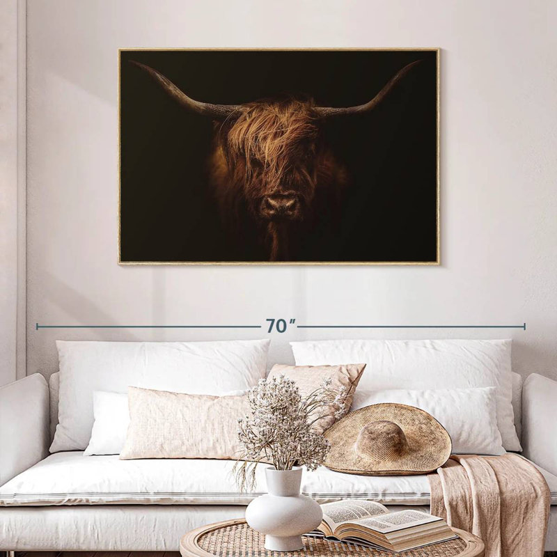 Belle vache Highland, Cadre flottant en bois naturel, 46 po x 31 po