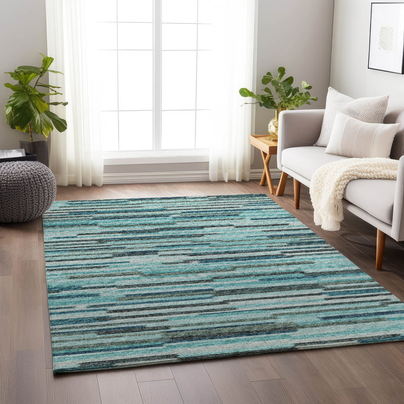 Premium Machine Washable Mayfield AMF114 Abstract Rug, 10' x 14', Turquoise