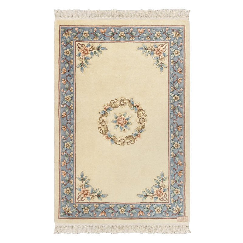 Tapis oriental oriental oriental à médaillon en laine bleu azur, Rectangulaire 3 pi x 5 pi
