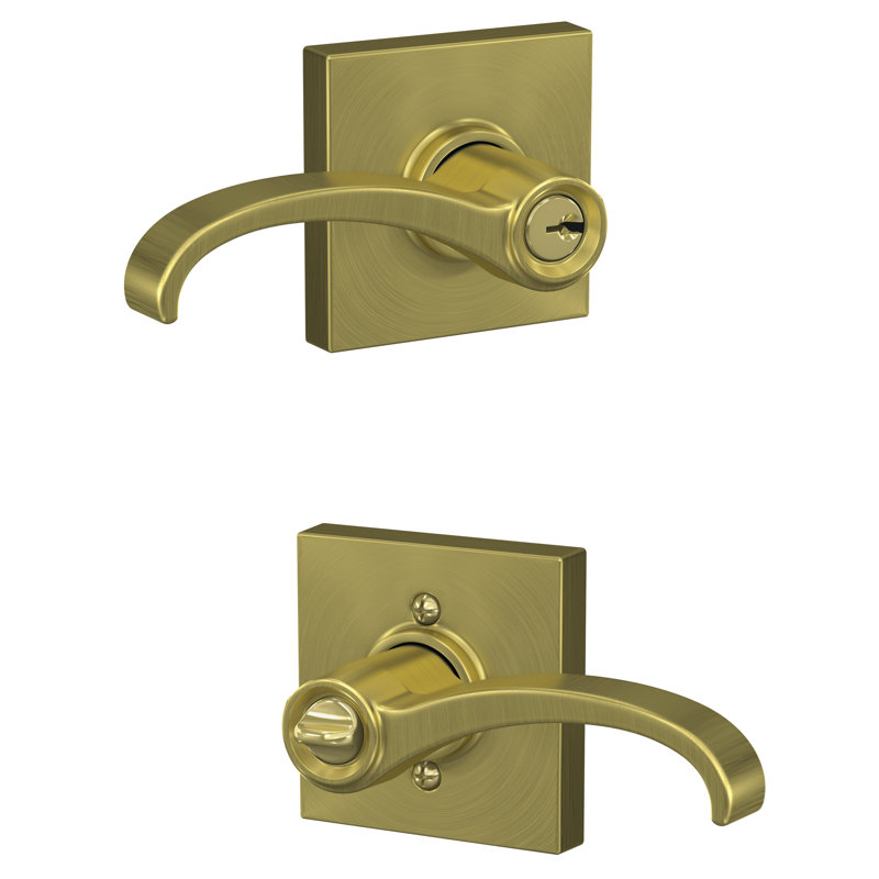Whitney Keyed Entry Lever with Collins Trim, Satin Brass