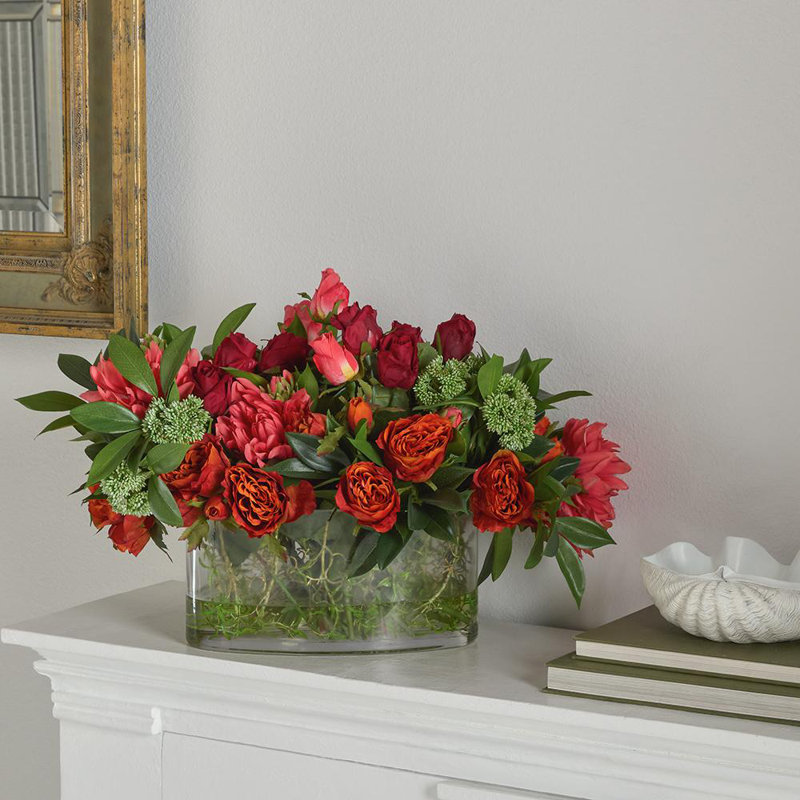 Rose/Dahlia en vase ovale en verre