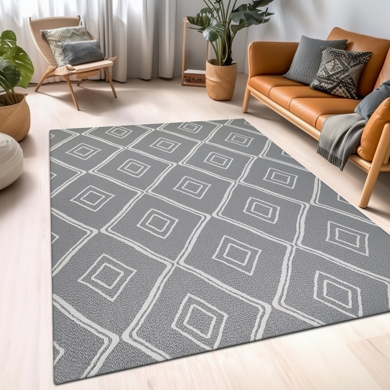 Crutcher Geometric Cotton Hand Woven Area Rug, Rectangle 115 x 180cm