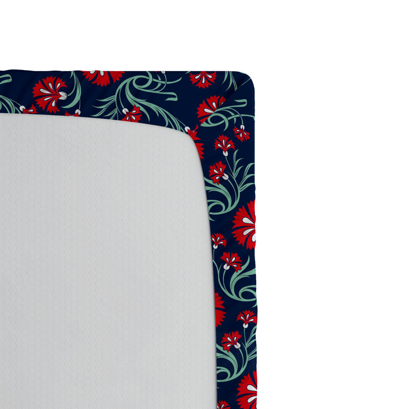Drap-housse Ambesonne, Écarlate, blanc, indigo / floral, Drap-housse simple TG