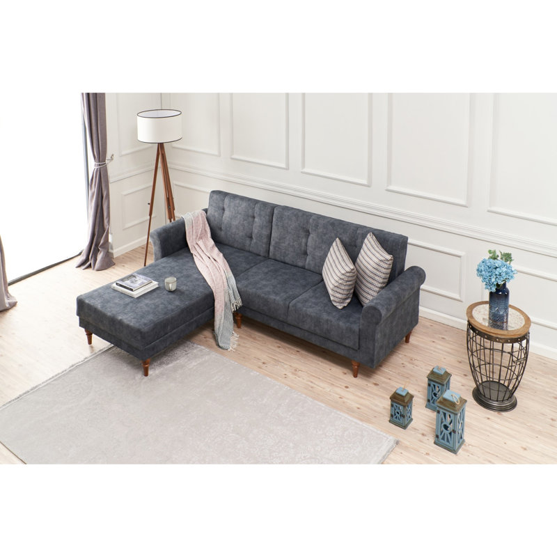 Canapé modulaire à méridienne rembourré igourdane, 100 % polyester anthracite, Accoudoir à gauche (vu de face)
