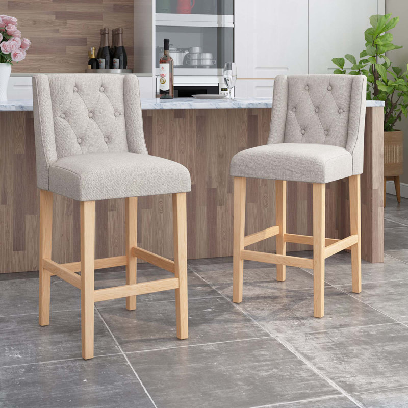 Ensemble de 2 tabourets de comptoir rembourrés en tissu rembourrés pour comptoir de cuisine ou bar, Gris