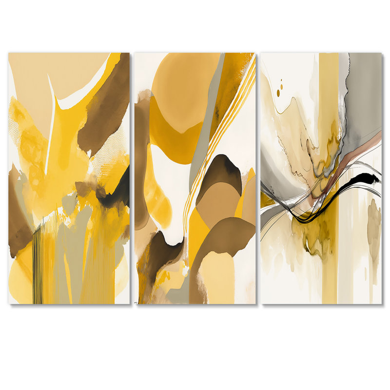 Moutarde jaune rétro I sur toile, reproduction de 3 pièces, H 40 po x l 60 po x P 1 po