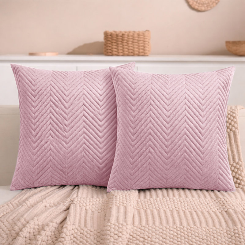 Aspire Homeware Embossed Square Velvet Cushion Cover, Pink, Pack of 2