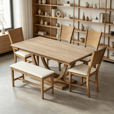 Ensemble de salle à manger 6 pièces en bois avec banc et 4 chaises Modern Modern