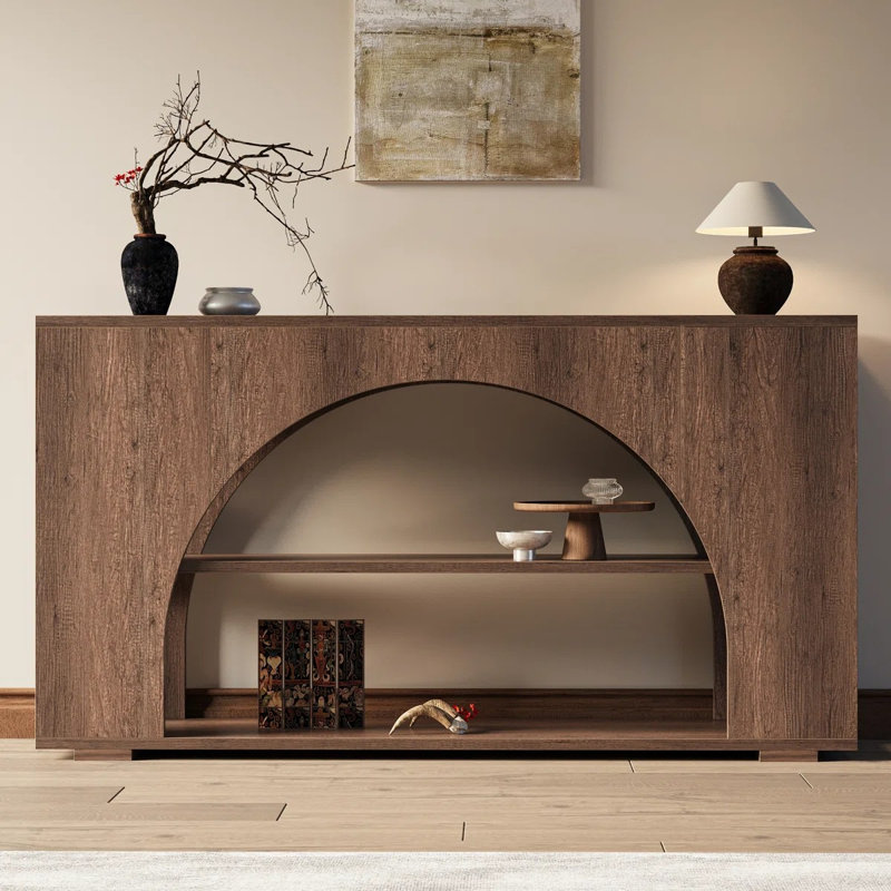 Console 55 po avec rangement à 3 niveaux, canapé d'entrée en bois pour couloir, salon, chêne brun