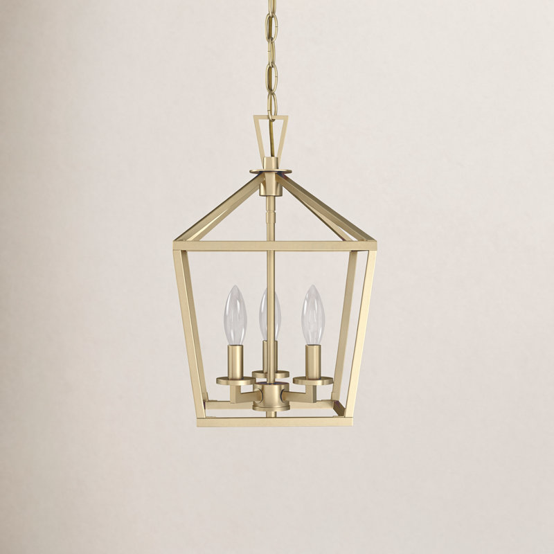 Hastings 10" W 3-Light Geometric Lantern Chandelier, Warm Brass