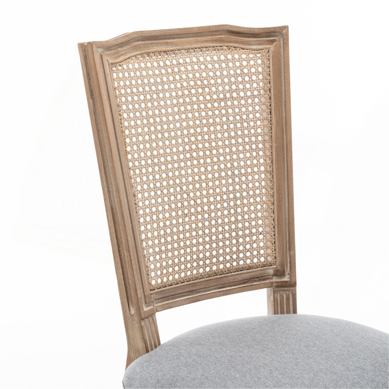 Chaises de salle à manger de style campagnard, structure robuste, siège rembourré en lin et dossier en rotin tressé, pour la cuisine, la salle à manger ou le salon. Paquet de 2.
