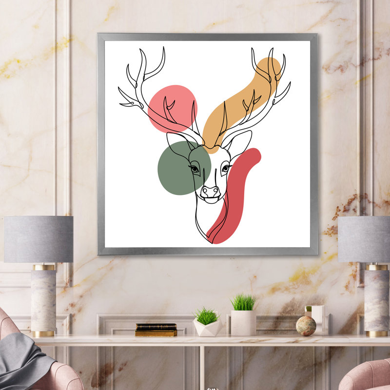 Minimalisme Christmas Deer Earth Tones - reproduction d'art sur toile, H 30 po x l 30 po x P 1 po, Cadre photo argenté