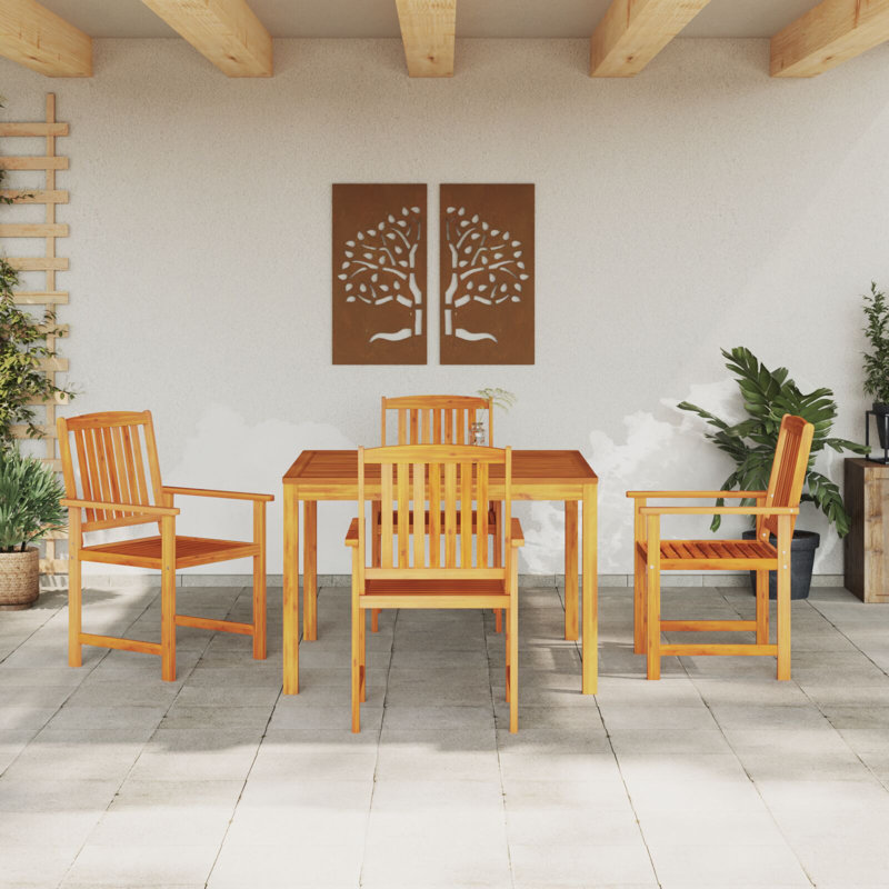 4 - Person Wood Patio Dining Set with Round Table