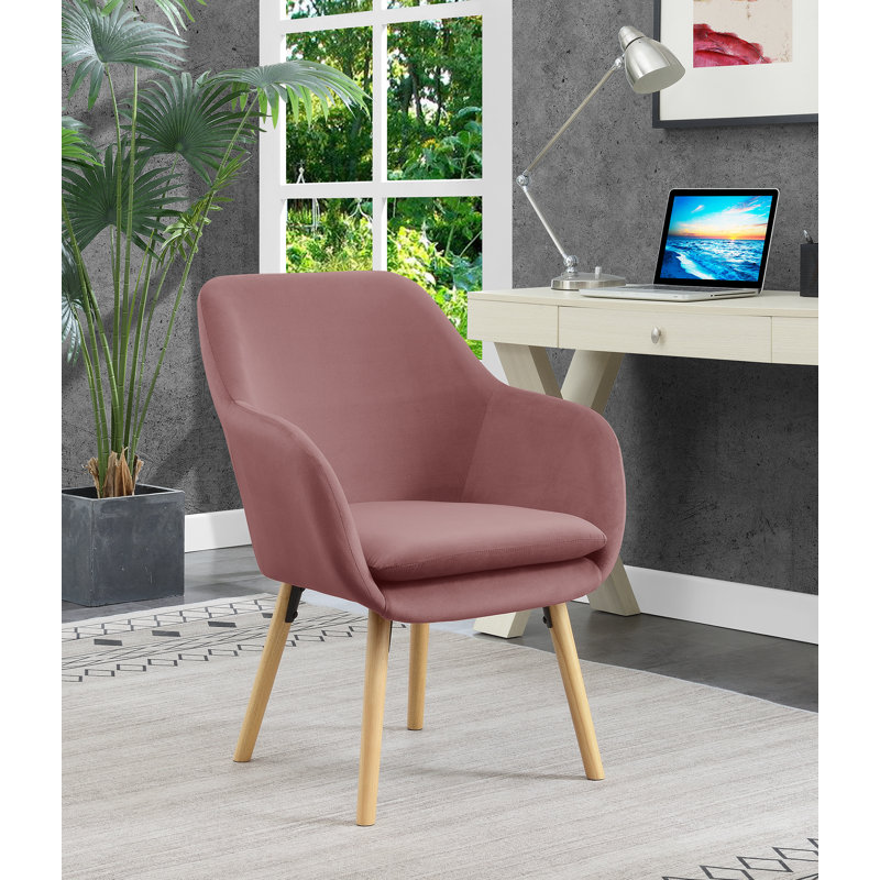 Fauteuil à oreilles avec pieds en bois massif de 25,25 po Abdelrahman, Velours rosé