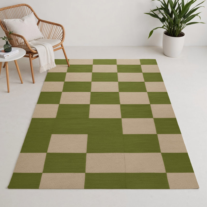 Tapis d'intérieur et d'extérieur à carreaux beige, Rectangulaire 3 pi x 5 pi