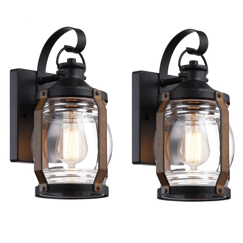 Naresh 1-Light Lantern Sconce with Matte Black and Barnwood accents