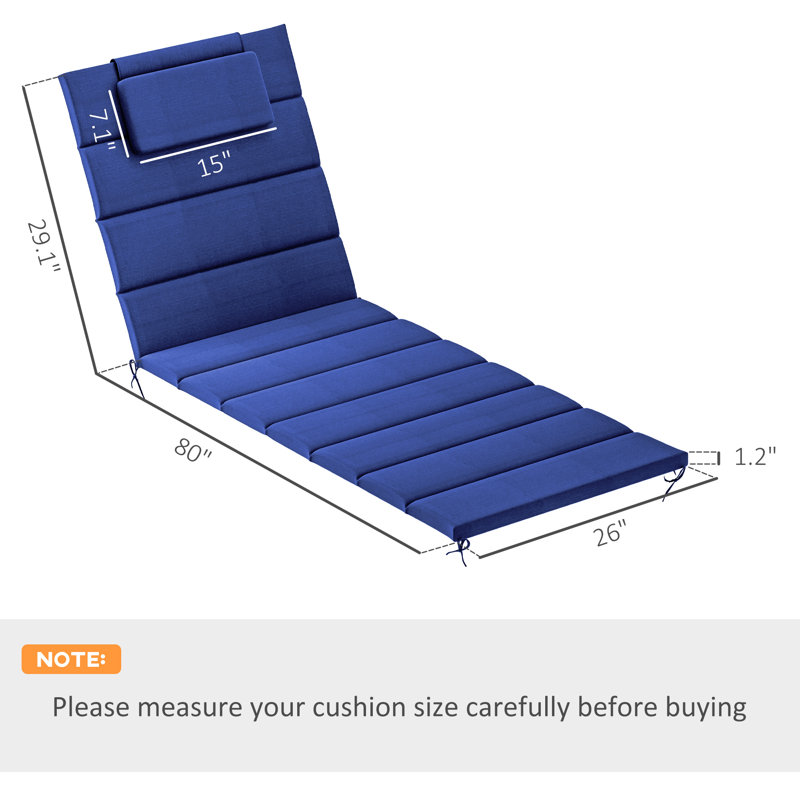 Foldable Chaise Lounge Cushion Set of 2, Outdoor Lounge Chair Cushion Set, UPF50+ 230gsm Olefin, 80" x 26" Dark Blue, Blue