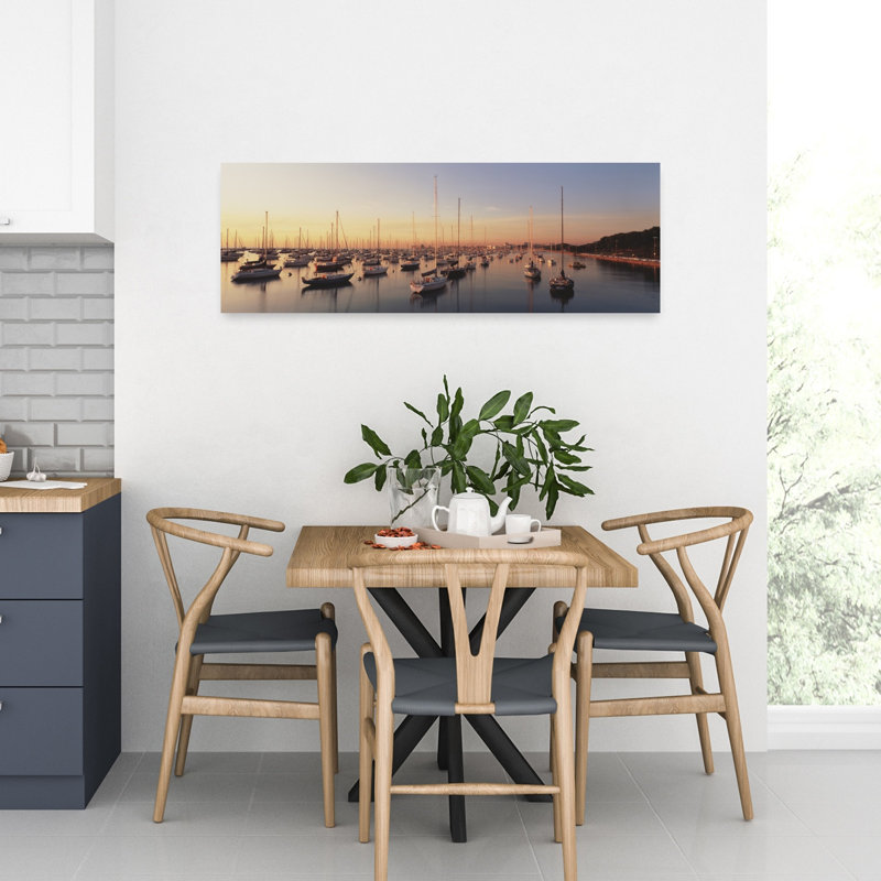 Coucher de soleil et port, Chicago, États-Unis, art mural contemporain Sunset, H 12 po x l 36 po