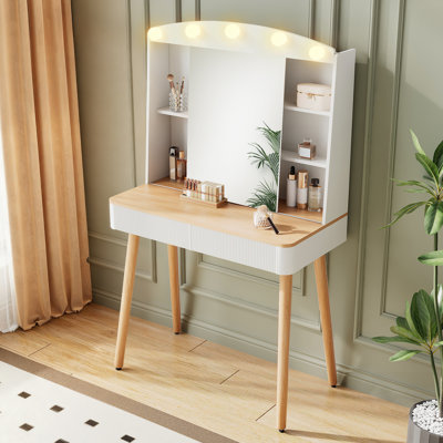Petit bureau de coiffeuse avec miroir coulissant, éclairage réglable et rangement de grande capacité pour le maquillage et les accessoires