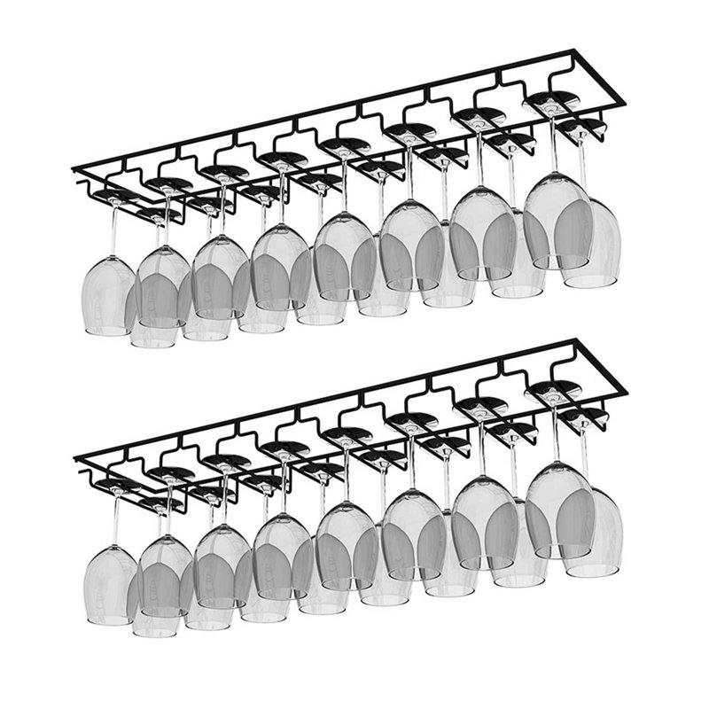 Hanging Wine Glass Rack Black, 6cm H x 70cm W x 22.5cm D