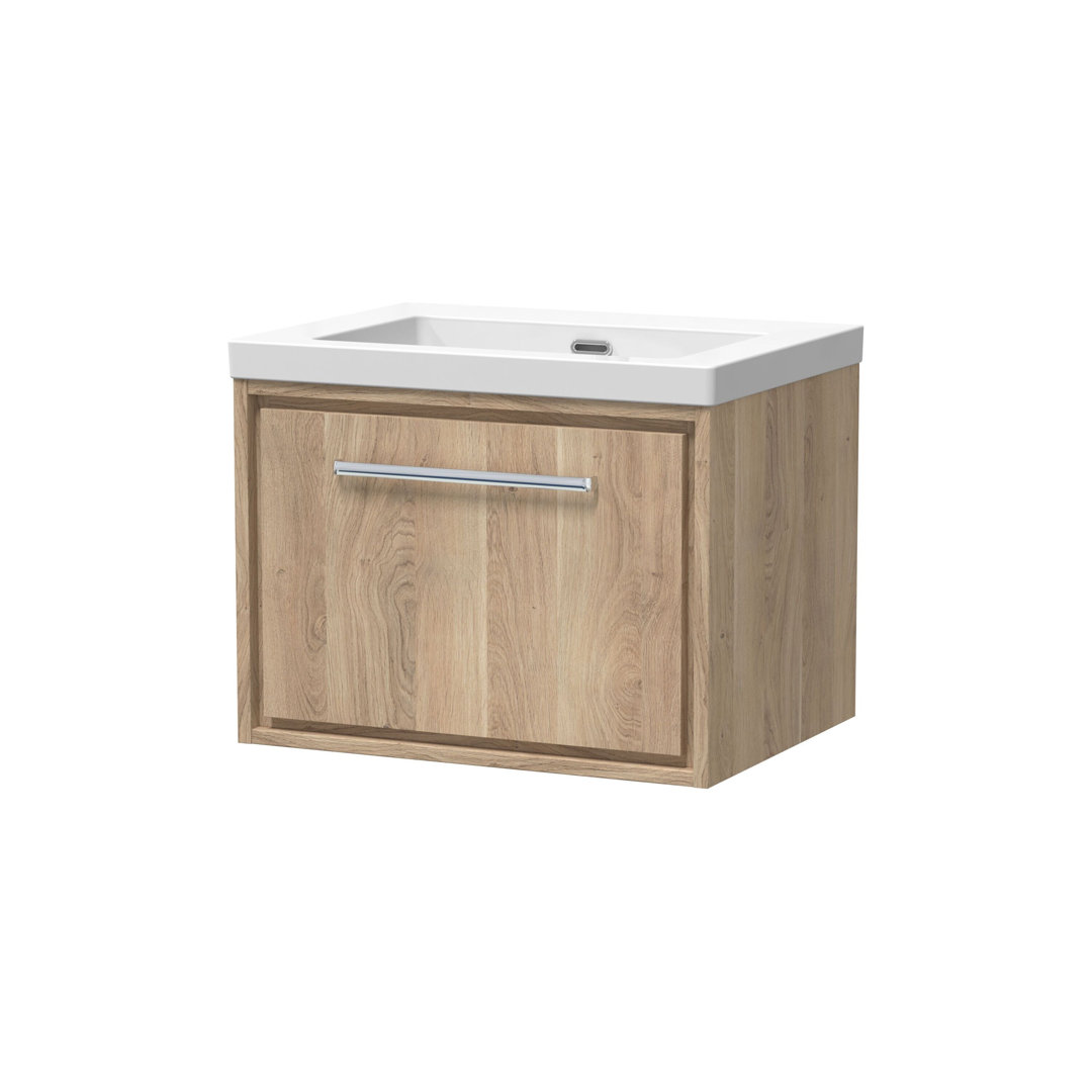 Hudson Reed Lille 600mm Wall Hung Single Drawer Vanity - Bleached Oak - 0 Tap Hole - Image 2