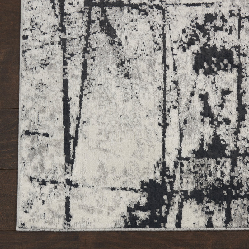 Tapis abstrait ivoire / gris Vapor, Rectangle 2 pi 2 po x 3 pi 9 po