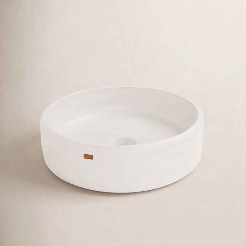 Handmade Circular Vessel Bathroom Sink, Tulum White