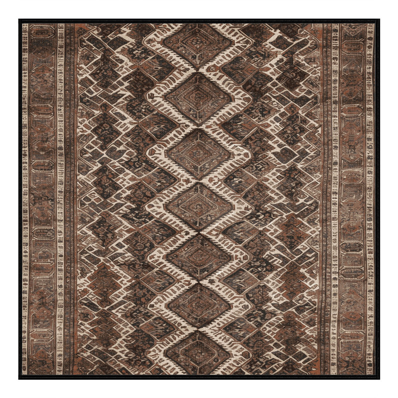Machine Washable Persian Brown Area Rug, Square 8'