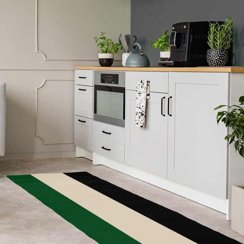 Tapis de zone/black vert/crème rayé, Tapis de couloir 2 pi 6 po x 8 pi