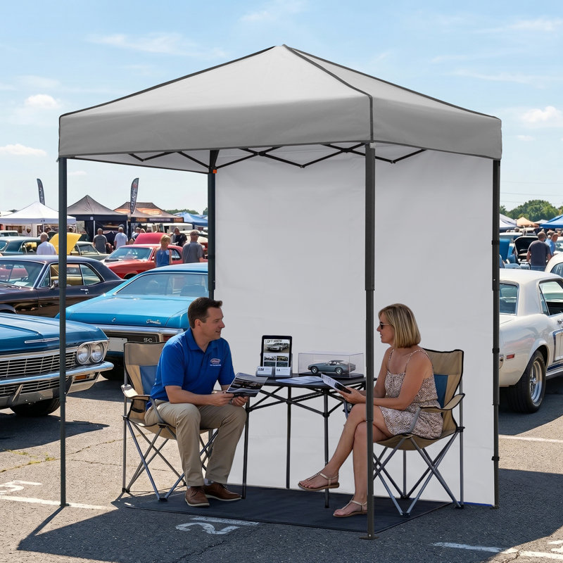 EAGLE PEAK 6 Ft. W x 4 Ft. D Steel Pop-Up Canopy, Outdoor Portable Instant Shelter Folding Canopy with 1 Sidewalls, Gray