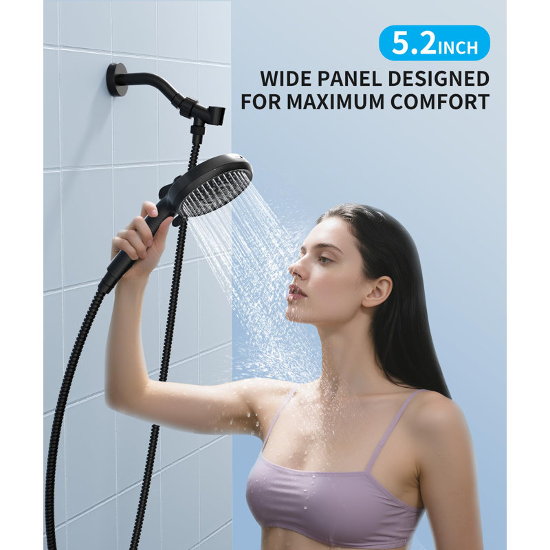 Pomme de douche filtrée avec douchette à main, 10 modes de jet à haute pression avec filtres, Noir mat