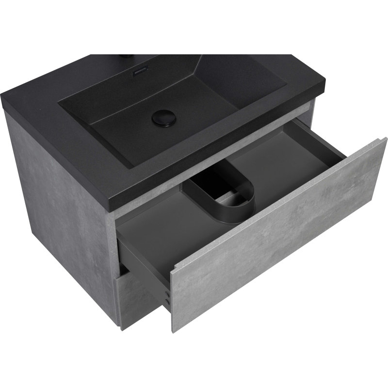 Meuble-lavabo flottant 30 po avec lavabo, rangement mural moderne pour salle de bain, Noir, noir, noir, noir, Gris