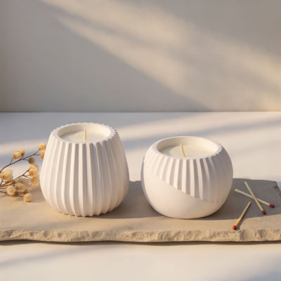 Ensemble de bougies élégantes (2 pièces), bougies en paraffine blanches non parfumées, grandes: 3,5 x 3,1 x 4,0 pouces et petites: 3,5 x 3,5 x 2,4 pouces | Durée de combustion de 10 à 11 heures | Sécuritaire pour un usage domestique, parfait pour la décoration et la détente
