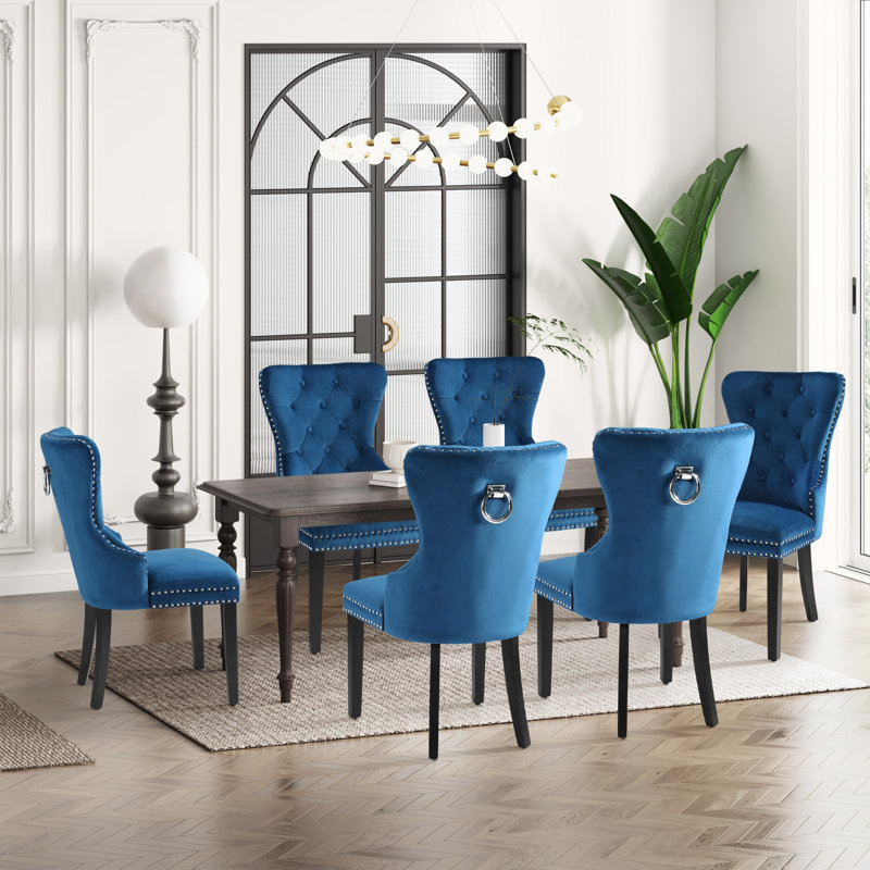 Tufted Velvet Side Chair (Set Of 6), Royal Blue
