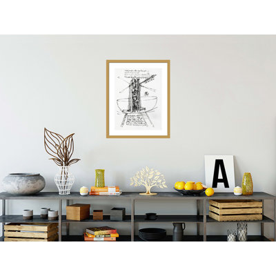 Dessin d'une machine volante entraînée manuellement par Leonardo Da Vinci, impression giclée encadrée