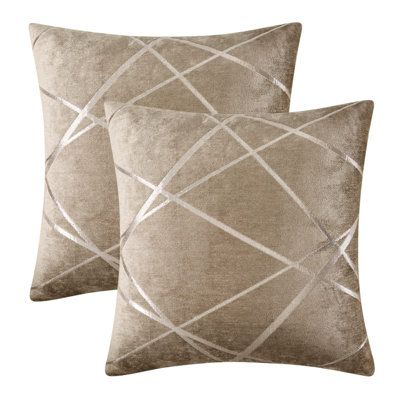Housses de coussin à rayures chenilles, housses de coussin décoratives en velours épais pour canapé et salon (lot de 2)