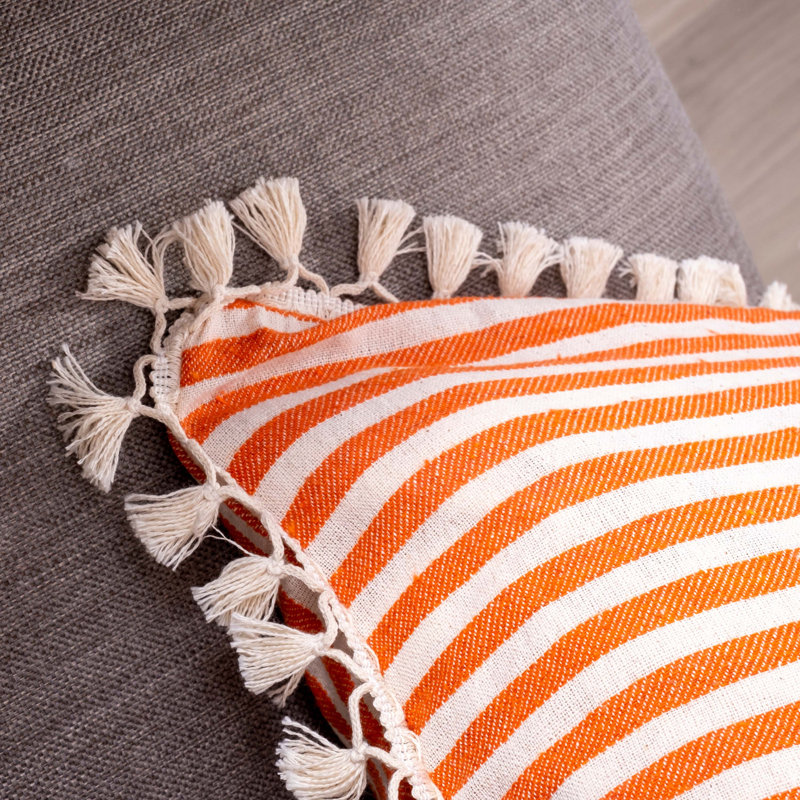 Arrowwood Striped White Rectangular Cushion Cover, Cream/Coral Red